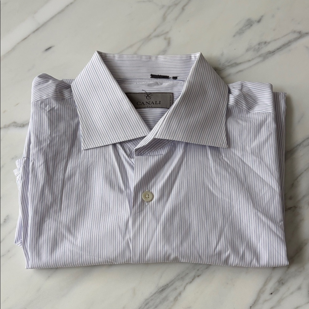 Canali Men's Light Gray Pinstripe Dress Shirt